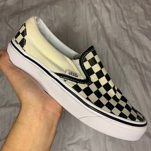 black & white checkerboard slip on vans